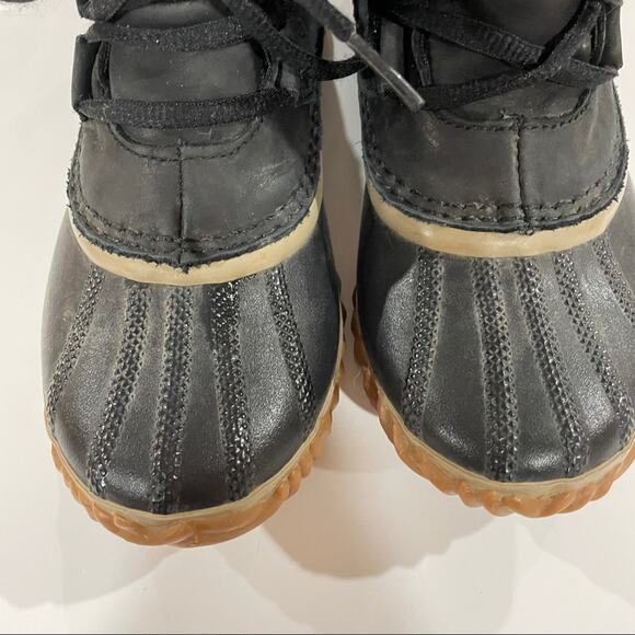 Sorel Out N About Black Leather‎ Lace Up Ankle Waterproof Duck Boots Size 7 - Picture 11 of 11